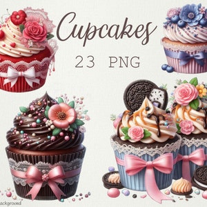 Süßigkeiten Clipart Set - 23 PNG Cupcakes Desserts Bäckerei - Geburtstag Backen Clipart Bundle - Süßigkeiten Desserts - Kawaii Digital Download Pack