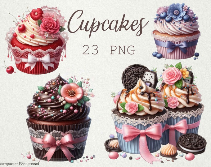 30 PNG Cupcake Clipart Bundle, Baking Clipart, Dessert Clipart, Food ...