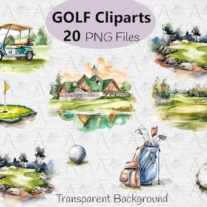 Aquarel Golf Clipart - 20 PNG-afbeeldingen, Golf sublimatie ontwerpen voor Junk Journal, Craft, Prints, Digitale Download, Commercieel gebruik
