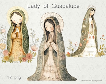 Virgin Mary Clipart: Our Lady of Guadalupe & Fatima (PNG Digital Download)