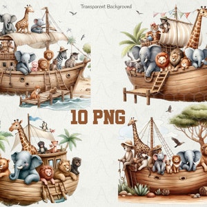 Pacote PNG da Arca de Noé - Gráficos de histórias da Bíblia, decoração de berçário de animais fofos, religioso cristão, chá de bebê, decoração de berçário