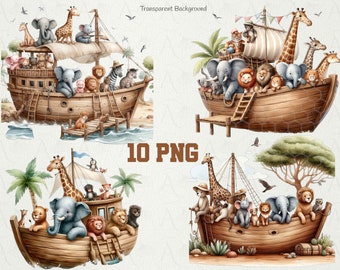 Noah's Ark PNG Bundle: Baby Animals Nursery Decor (Digital Download)