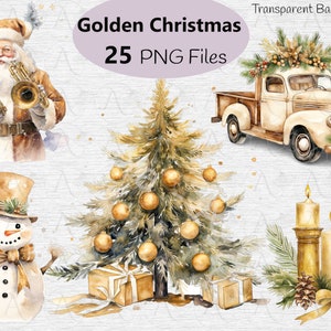 Pacchetto di clipart di Natale in oro, Natale beige, ClipArt di vacanze accoglienti, PNG di Natale, ClipArt di vacanze festive, Collezione Winter Golden