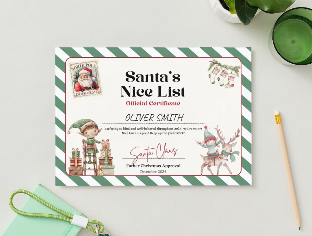 Santa Certificate , Father Christmas Nice List Certificate 2024 Nice