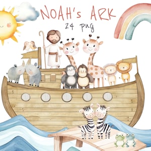 Noah&#39;s Ark clipart,  nursery decor,  Christian Bundle, Nursery Decor , bible clipart, Baby animals, Cute Animals , Noah Ark , PNG clipart