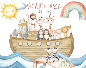 Noah's Ark clipart,  nursery decor,  Christian Bundle, Nursery Decor , bible clipart, Baby animals, Cute Animals , Noah Ark , PNG clipart