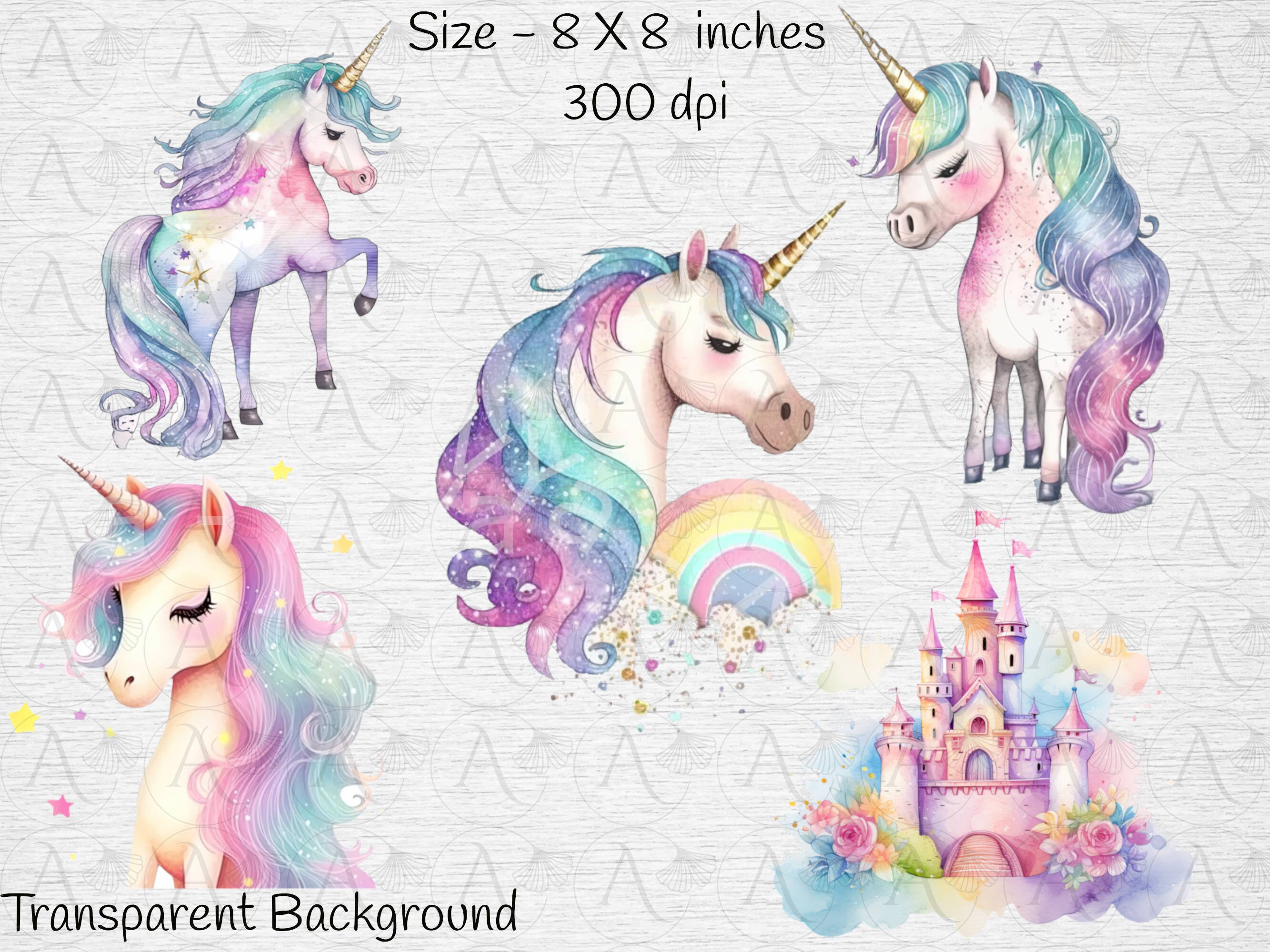Rainbow Unicorn PNG Clipart: Magical Castle, Clouds (digital Download ...
