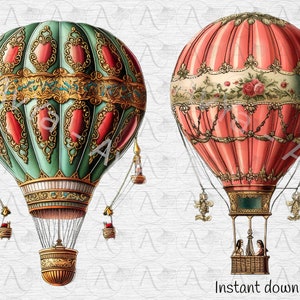 Vintage Hot Air Balloon Clipart: 15 PNG Victorian Graphics (digital ...