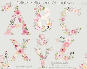 Floral Alphabet Clipart: Blush Pink Wildflower Letters (Digital Download)