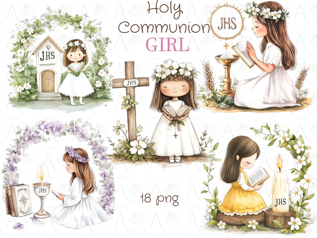 Girl First Holy Communion Clipart Religious PNG Bundle digital girl-first-holy-communion-clipart-religious-png-bundle-digital