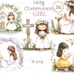 Primeira Comunhão de Menina, Clipart de Batismo, Bíblia, Clipart para Fazer Cartões, Clipart de Batismo Cristão, Download Instantâneo, Bíblia, Religioso png