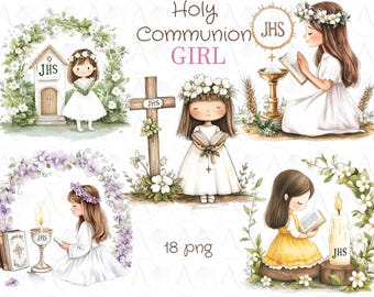 Clipart de Primera Comunión de Niña: Paquete PNG Religioso (Descarga Digital)
