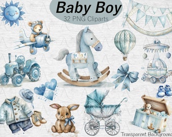 Watercolor Baby Boy Clipart: Nursery Decor PNG (Digital Download)