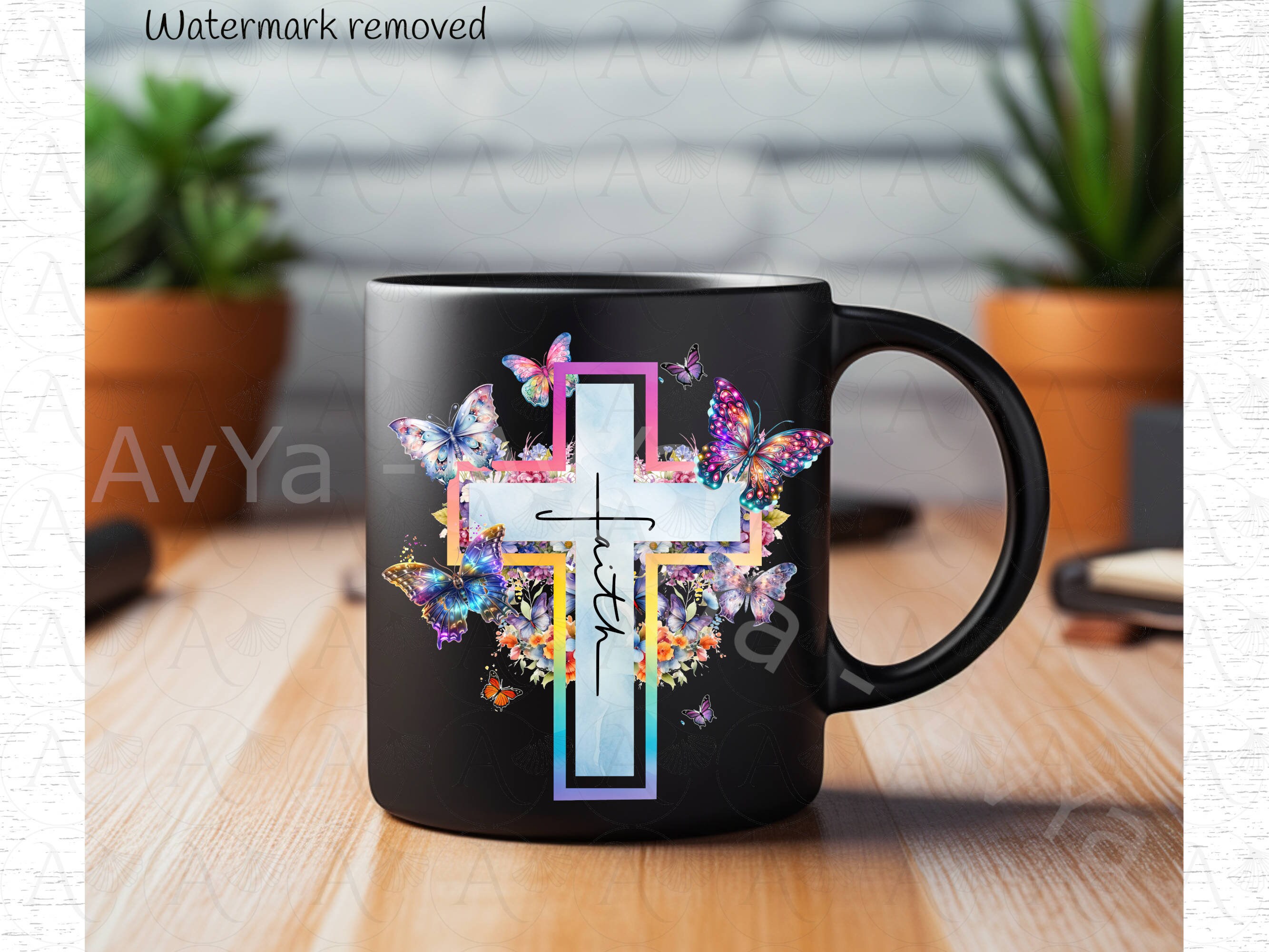 Faith Cross PNG Faith Cross With Flowers and Butterflies Watercolor