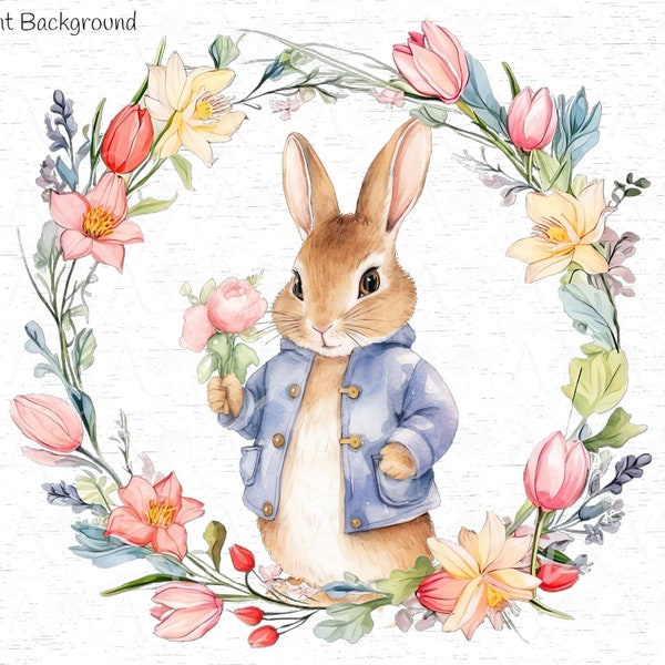 Bunny Easter Wreath PNG, Rabbit Easter Sublimation Design, Easter Bunny  Flopsy , Card Design, Easter Treat Bag Design, Easter printable