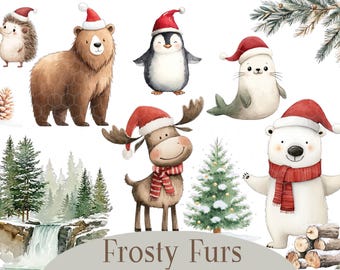 Christmas Polar Animals Clipart Set: Santa Hats, Festive Designs (Digital Download)