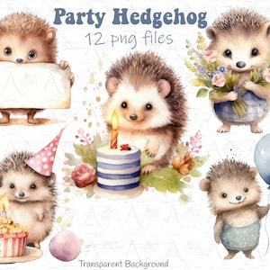 Festa riccio, clipart compleanno carino riccio, torta, palloncini, invito compleanno, download digitale, creazione di carta, diari spazzatura