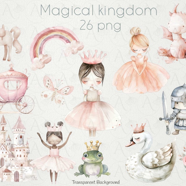 Magical Princess Clipart, Magical Kingdom, Cute Pink Royal Princess - Unicorn & Pony  Fairytale Castle PNG Pink Princess Carriage Knight