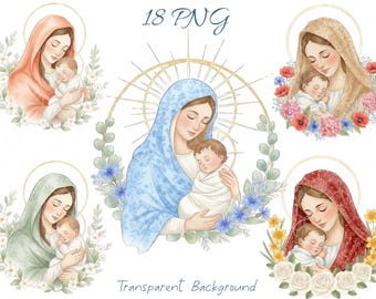 Virgin Mary and Baby Jesus :Catholic Christmas Nativity, Holy Print 18 PNG - Transparennt Background