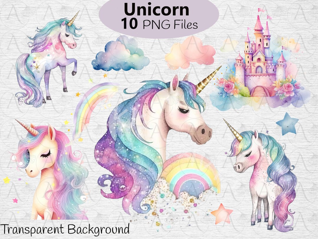 Rainbow Unicorn PNG Clipart: Magical Castle, Clouds (digital Download ...