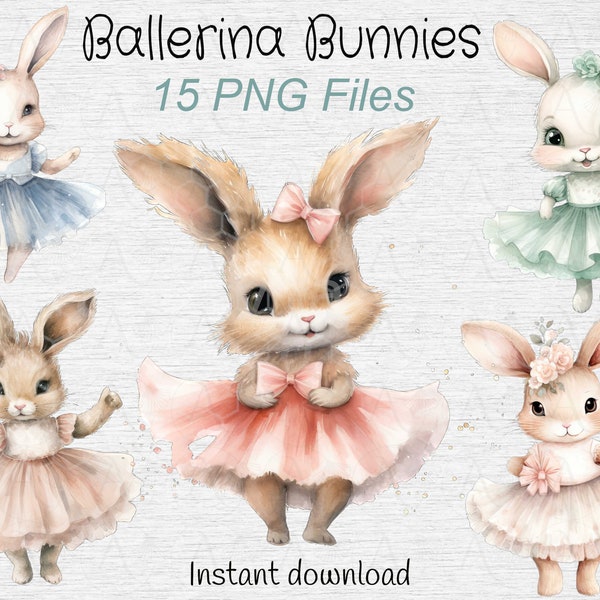 Whimsical Ballerina Bunny Clipart Bundle , Cute Bunny, Tutu Bunny,  Watercolor Download | Commercial Use | Instant Download |