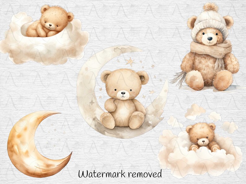 Neutral Beige Teddy Bear Clipart: Boho Baby Shower (PNG Digital ...