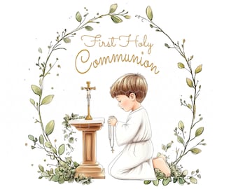 Boy First Holy Communion Wreath PNG: Christian Baptism Clipart (Digital Download)