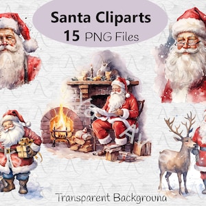 Santa Claus Clipart High Quality, Christmas clipart ,  Card Making, Mixed Media, Digital Paper, Junk Journal, Craft,Digital Download ,15 PNG