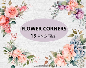Floral Corner Clipart: Pink Rose Watercolor Borders (Digital Download)