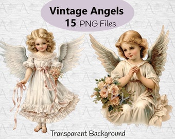 Vintage Angel Clipart: 15 PNG Images, Transparent Background (Digital Download)