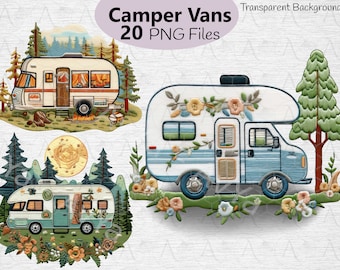 Embroidery Camping Van clipart - 20 PNG , Mini Camping car, Digital Collage Embroidery design, Vintage- Embroidery Mini Camping Car