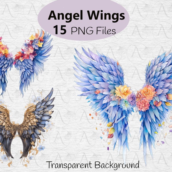 Angel Wings Watercolor - 15 PNGs High Quality- Floral Angel wings for  Junk Journal , Card Making, Digital Paper Craft, Digital Download