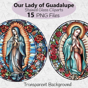 Vitral Nuestra Señora de Guadalupe Clipart - Nuestra Señora de Guadalupe PNG, Virgen María PNG, Junk Journal, Papel Digital, Acuarela