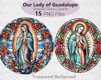 Stained Glass Our Lady of Guadalupe Clipart: 15 PNG Images (Digital Download)