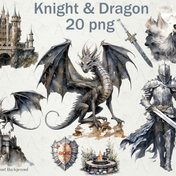 Knight and Dragon High Quality Clipart - Medieval Theme , Story book, Kids Party, Castle , Knight, Sowrd, Armour PNG , Paper Crafts