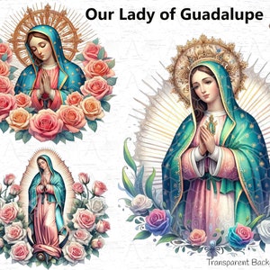 Notre-Dame de Guadalupe PNG - Nuestra Señora de Guadalupe PNG, Virgin Mary Crafting Digital Paper Bundle , Clipart religieux