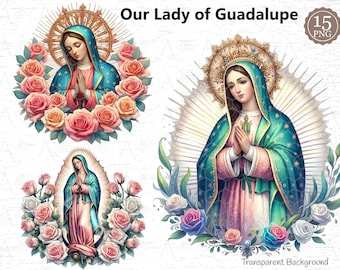 Our Lady of Guadalupe PNG Bundle: Virgin Mary clipart, Catholic Print design for Baptism