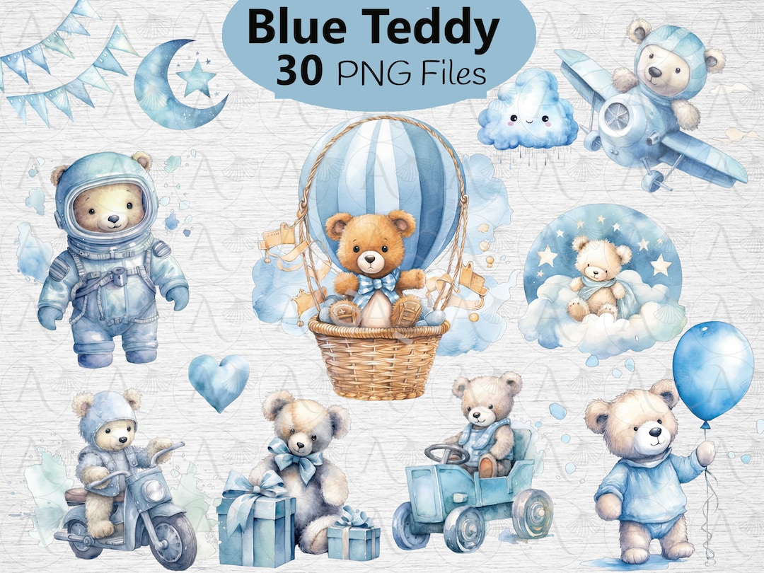 Teddy Bear Clipart, It's a Boy Baby Shower Bundle, Blue Nursery Decor ...