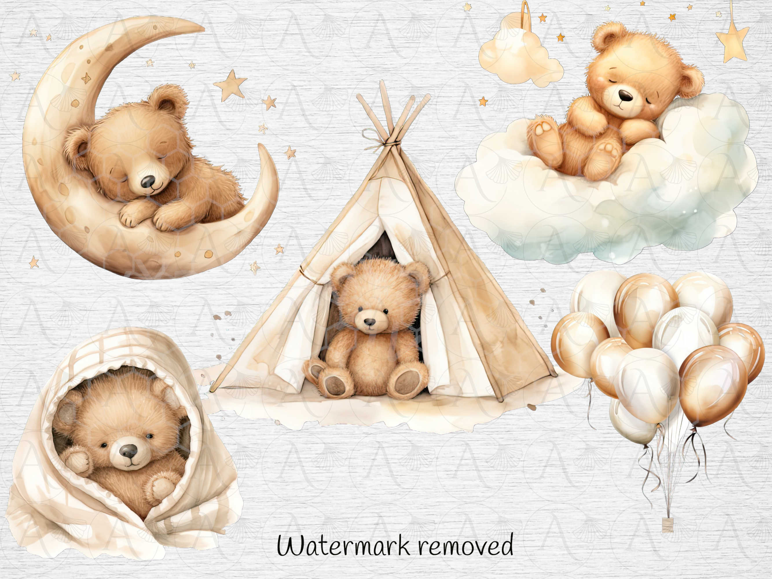 Neutral Beige Teddy Bear Clipart: Boho Baby Shower (PNG Digital ...