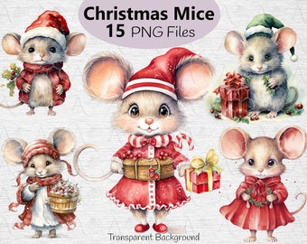 Christmas Mice Clipart , Christmas Mouse PNG collection,  Junk Journal, Cards , Holiday clipart, Santa mouse, Christmas decor
