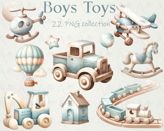 Wooden Baby Toys Clipart: Nursery Decor PNG Set (Digital Download)