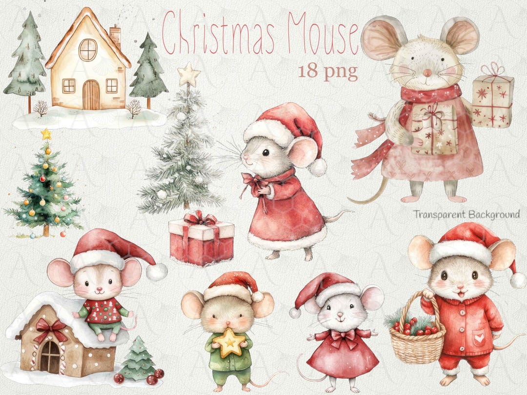 Christmas Mouse Clipart , Christmas Mice, Santa Hat Mouse, Mouse Lover ...