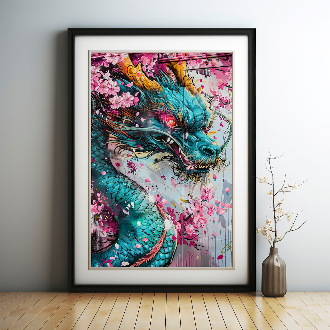 Chinese Dragon Print, Japanese Dragon Print, Asian Home Decor, Graffiti ...