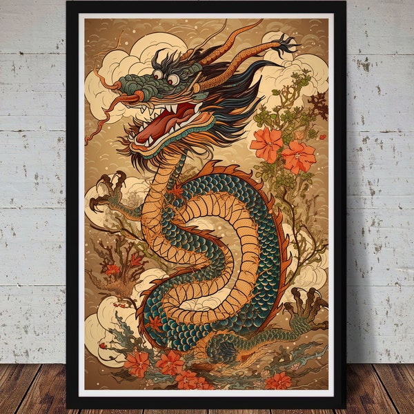 Chinese Dragon Print | Japanese Dragon Print | Asian Home Decor | Dragon Wall Art | Dragon Print | Ukiyo-e | PRINTABLE Art