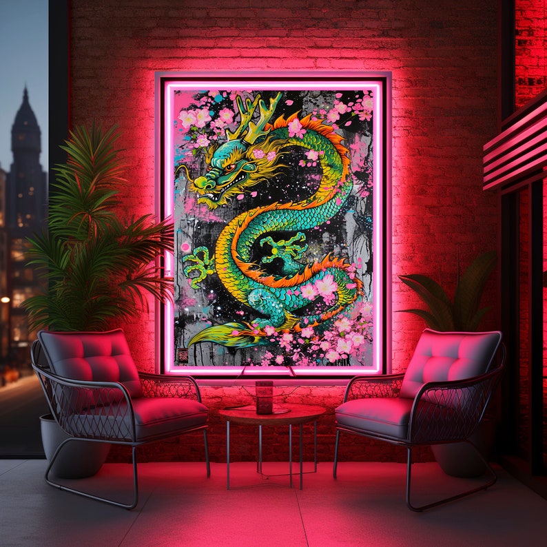 Chinese Dragon Print, Japanese Dragon Print, Asian Home Decor, Graffiti