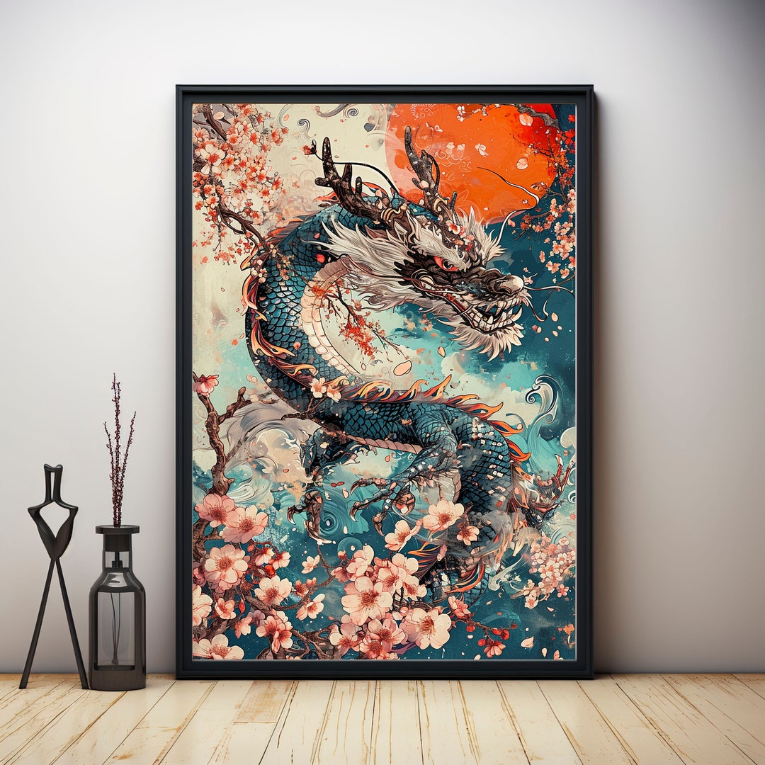 Japanese Dragon Print, Dragon Art Print, Asian Home Decor, Dragon Wall ...