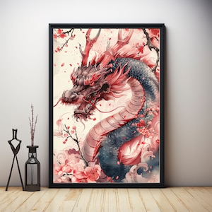 Impression dragon chinois, impression dragon japonais, décoration asiatique, art mural dragon, impression dragon, art inspiré d'Ukiyo-e, déco affiche portrait