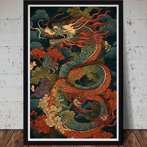 Chinese Dragon Print | Japanese Dragon Print | Asian Home Decor | Dragon Wall Art | Dragon Print | Ukiyo-e | PRINTABLE Art