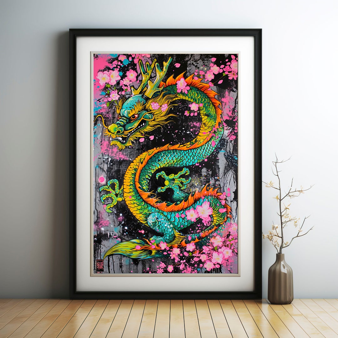 Chinese Dragon Print, Japanese Dragon Print, Asian Home Decor, Graffiti