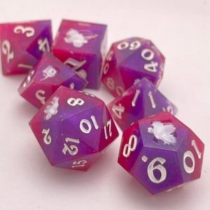 Lavender Bloom Dice Set | Handmade Resin Sharp Edge Dice for Dungeons and Dragons, Tabletop Gaming